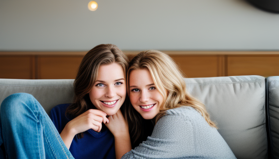 two young woman on a couch
